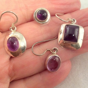 choice of 7 Purple Amethyst Earrings. Sterling Silver free US ship