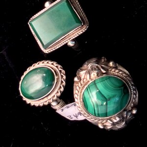 Size 9 Sterling Silver Malachite Ring.  Green, Oval. free US ship