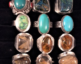 Size 8. 8.25 or 8.5 Sterling Silver Ring. Tibetan Turquoise,  Chrysocolla, or Rutilated Quartz. free US ship