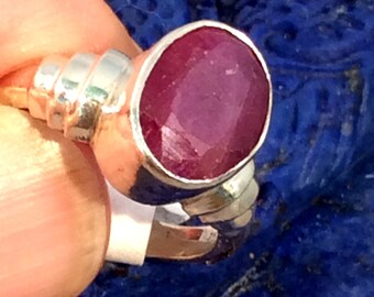 Size 5.5 Sterling Silver Ring. Fine Amethyst, or Ruby. Red, Purple, free US ship 45.00 ea