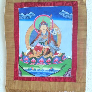 Guru Rinpoche, Padmasambhava,  Tibetan Thangka. Buddhism, Buddhist, Raw Silk. free US ship