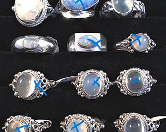 Size 7, 7.25 or 7.5 Sterling Silver Rainbow Moonstone or White Moonstone Ring.  free US ship