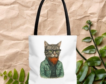 Hipster Cat tote bag - Kitty Tote bag - Boho Cat purse hipster print