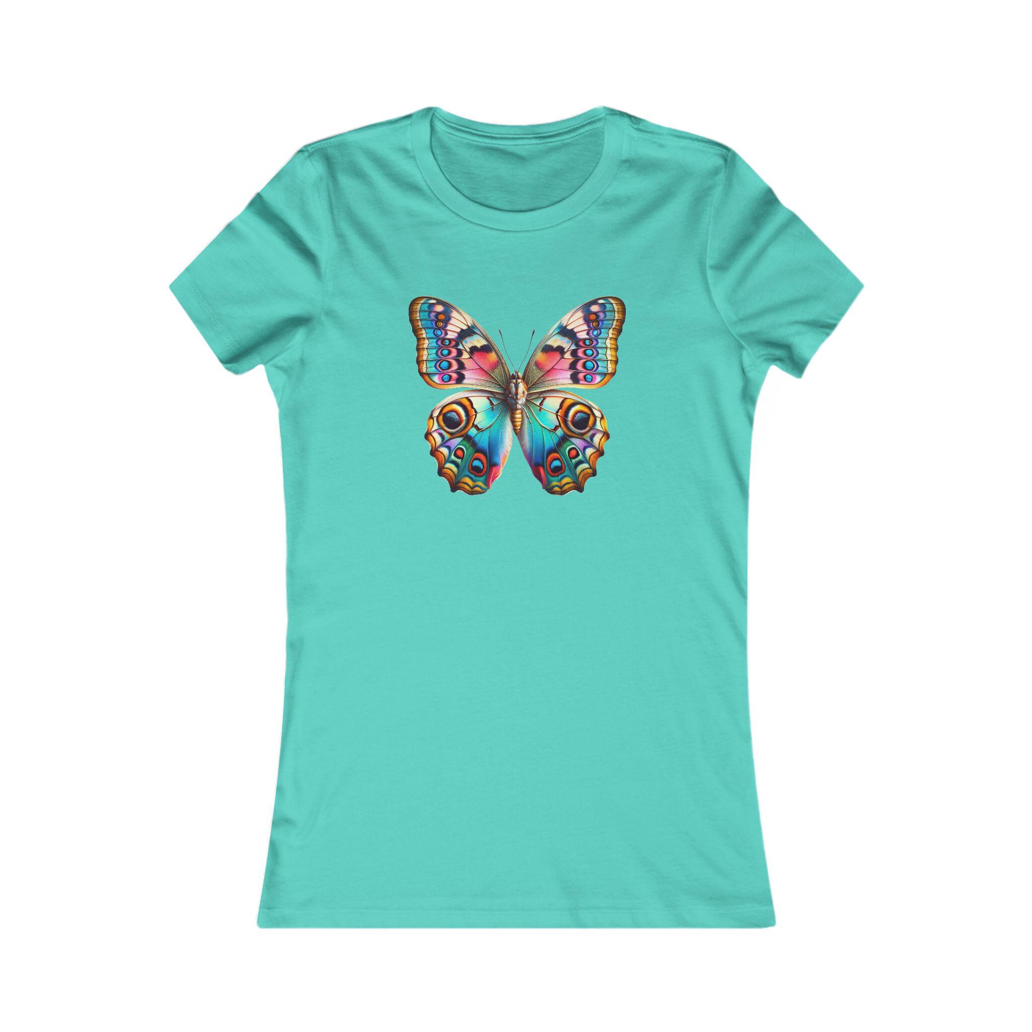 バタフライ柄レディースTシャツ - レトロな蝶柄Tシャツ - かわいい自然 