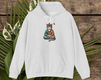 Funny Cat Hoodie - Yoga Cat sweatshirt - Boho Meditation Hoodie kitty print