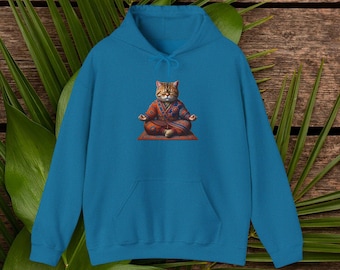 Funny Cat Hoodie - Yoga Cat sweatshirt - Boho Meditation Hoodie kitty print
