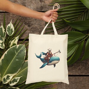 Viking tote bag boho mythology cute tote bag whale shoulder bag vintage retro canvas tote bag gift cool purse