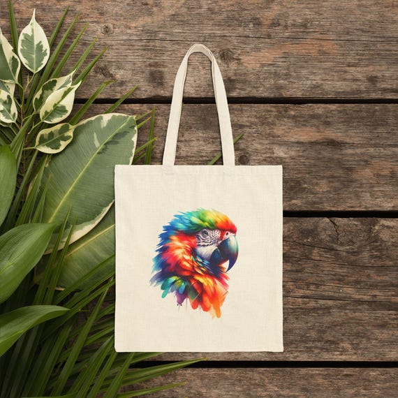 Borsa tote in tela con stampa pappagallo, borsa tote carina con