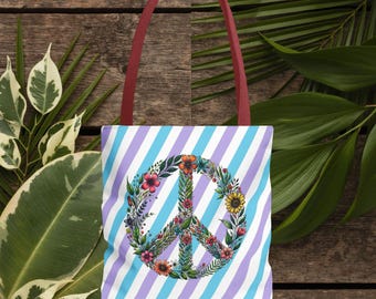 Peace Tote bag - peace love purse - Boho tote bag peace symbol love print