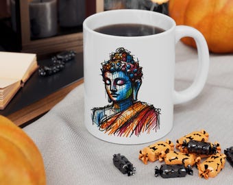 Caneca de Yoga - Caneca de Meditação - Caneca de Atenção Plena com estampa de Buda
