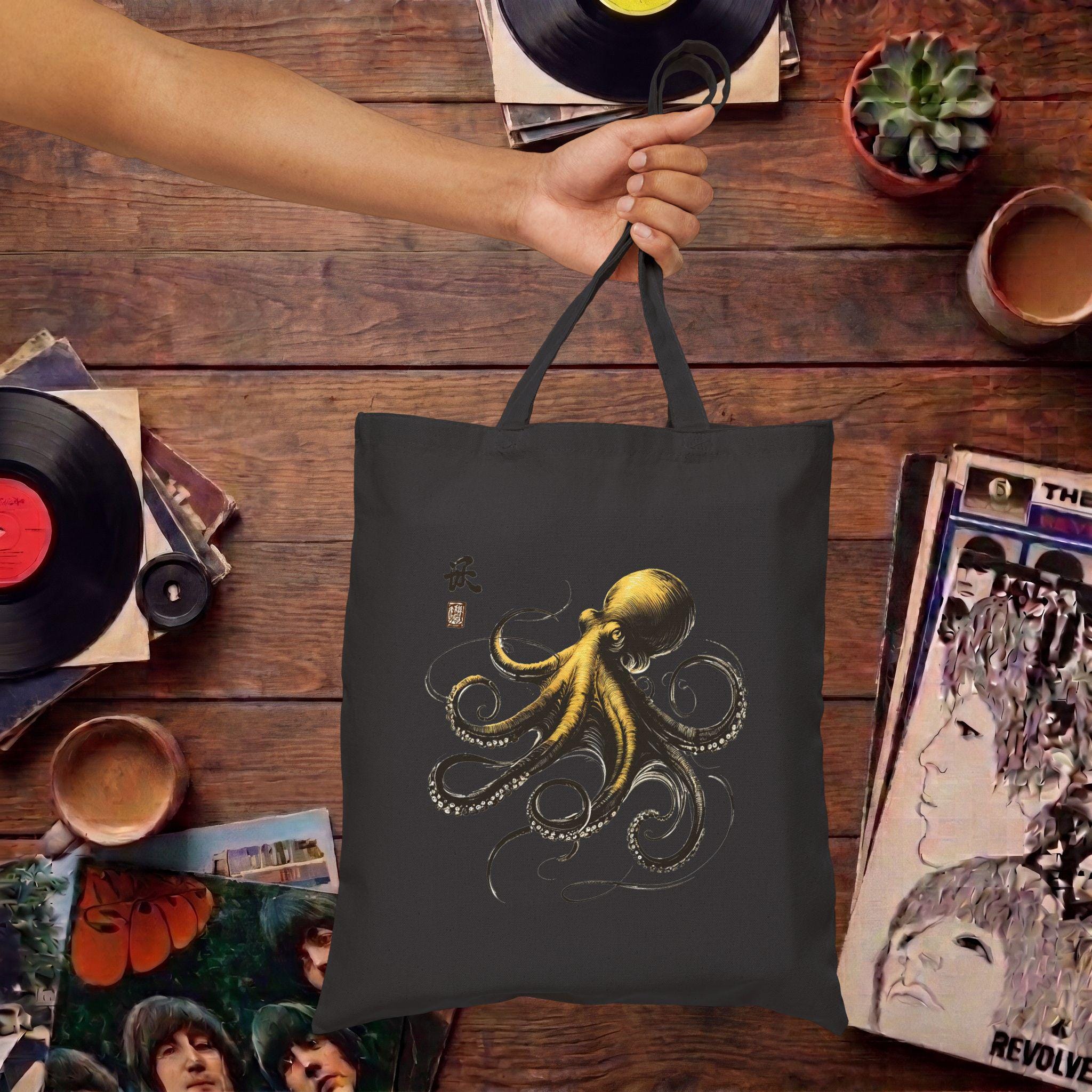 Octopus Tote Bag - Boho Octopus Handbag - Japan Octopus Purse 