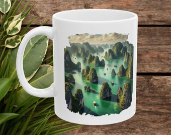 Taza paisaje Vietnam taza bahía de Ha Long taza de café naturaleza vintage
