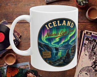 Island Kaffemugg - Aurora borealis Mugg - Naturmugg Island tryck Aurora borealis