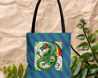 Dragon Tote bag - Medieval purse - Fantasy Dragon tote bag medieval print