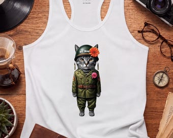 camiseta sin mangas paz amor camiseta sin mangas gato soldado camiseta sin mangas graciosa gato