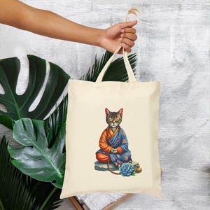 Quirky cat yoga Tote Bag cool kitty print kitten accessory ecofriendly Tote pet bag meditation lover