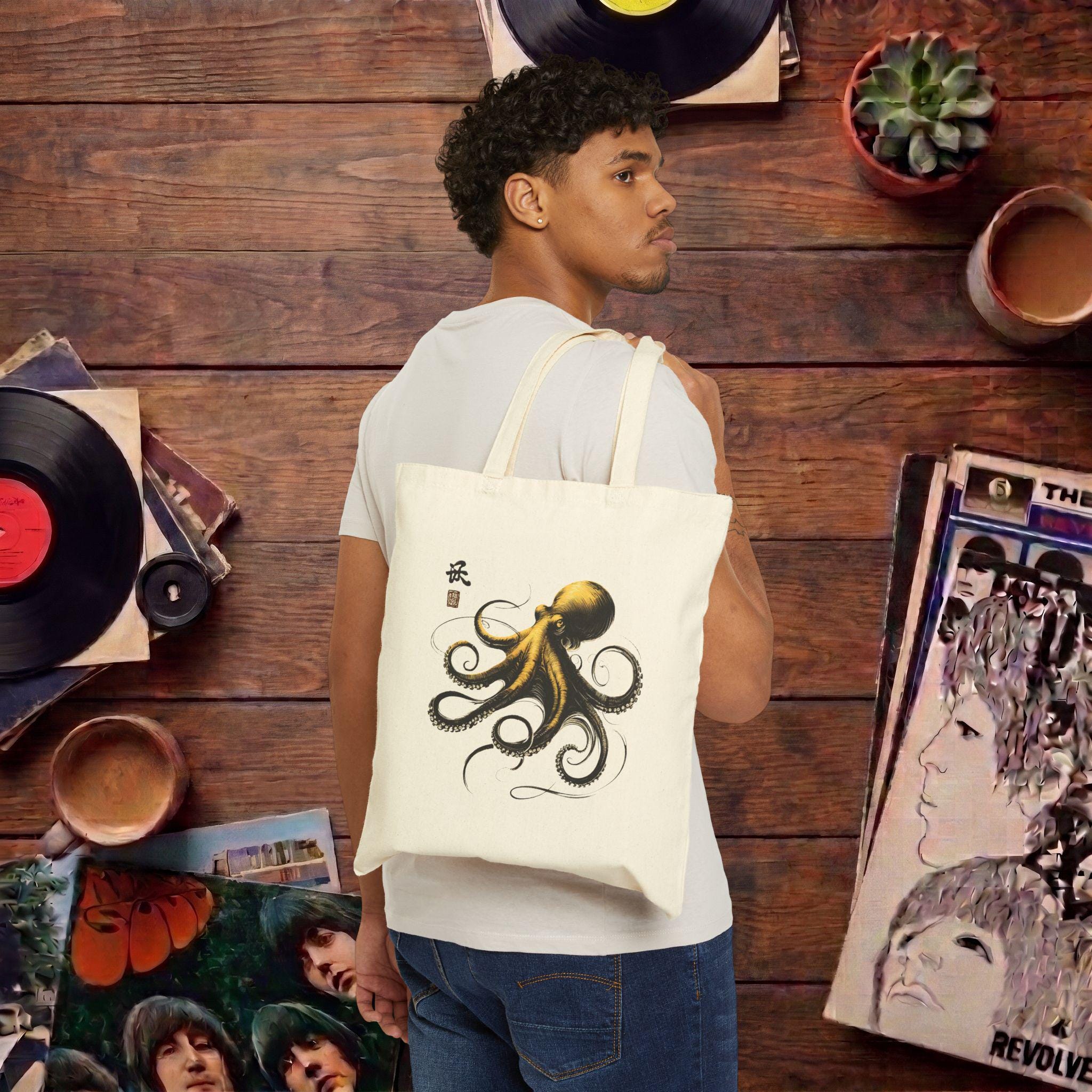 Octopus Tote Bag - Boho Octopus Handbag - Japan Octopus Purse 