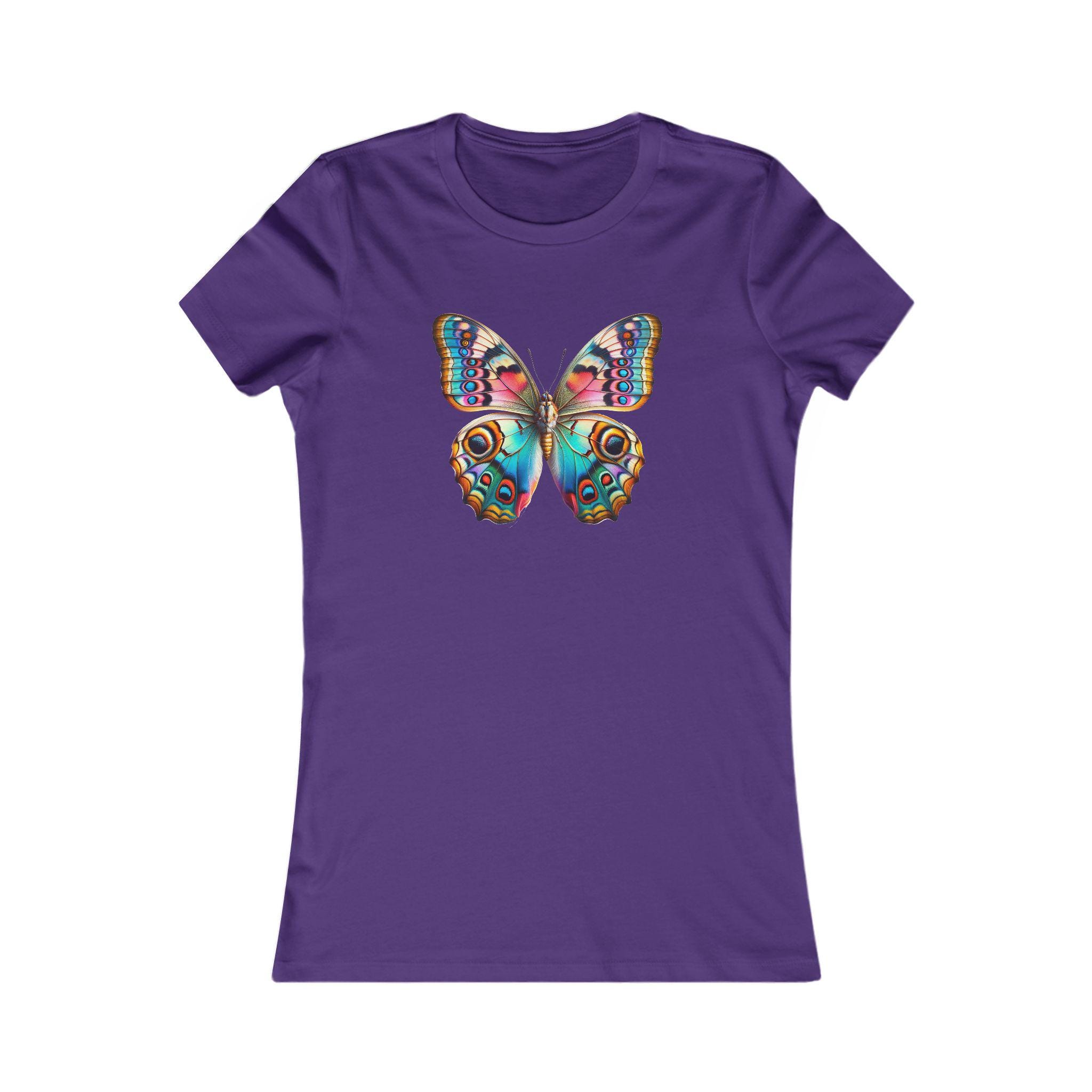 バタフライ柄レディースTシャツ - レトロな蝶柄Tシャツ - かわいい自然 