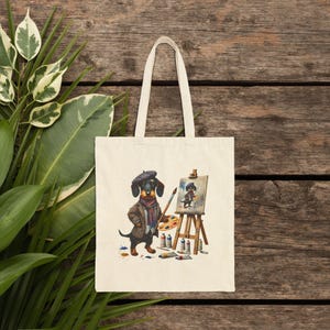 Funny cute tote bag dog artist canvas tote bag Art shoulder bag gift design pet lover handbag cool purse