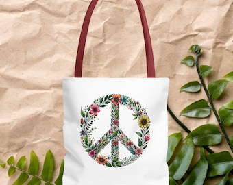 Peace Tote bag - peace love purse - Boho tote bag peace symbol love print
