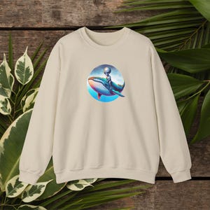 Stylish Alien Sweatshirt Whale print funny Sweater extraterrestrial clothing premium apparel unusual Sweater