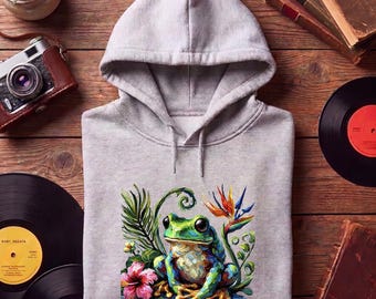 Frog Hoodie - Boho Frog sweatshirt - Tropical Sweatshirt nature print