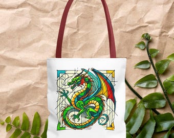 Dragon Tote bag - Medieval purse - Fantasy Dragon tote bag medieval print