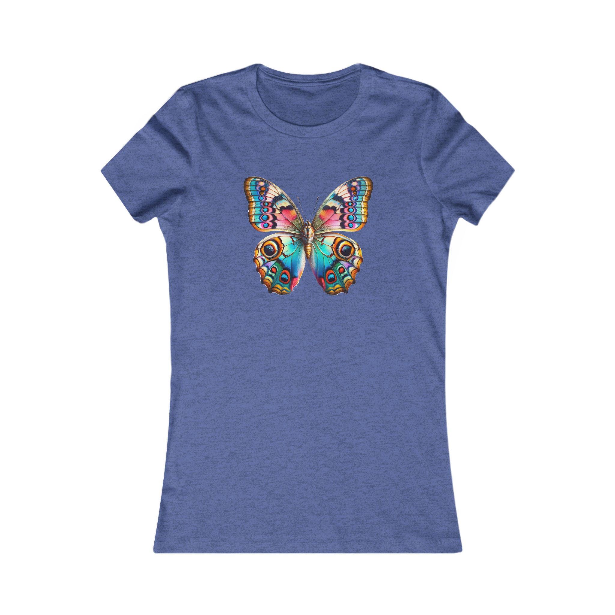バタフライ柄レディースTシャツ - レトロな蝶柄Tシャツ - かわいい自然