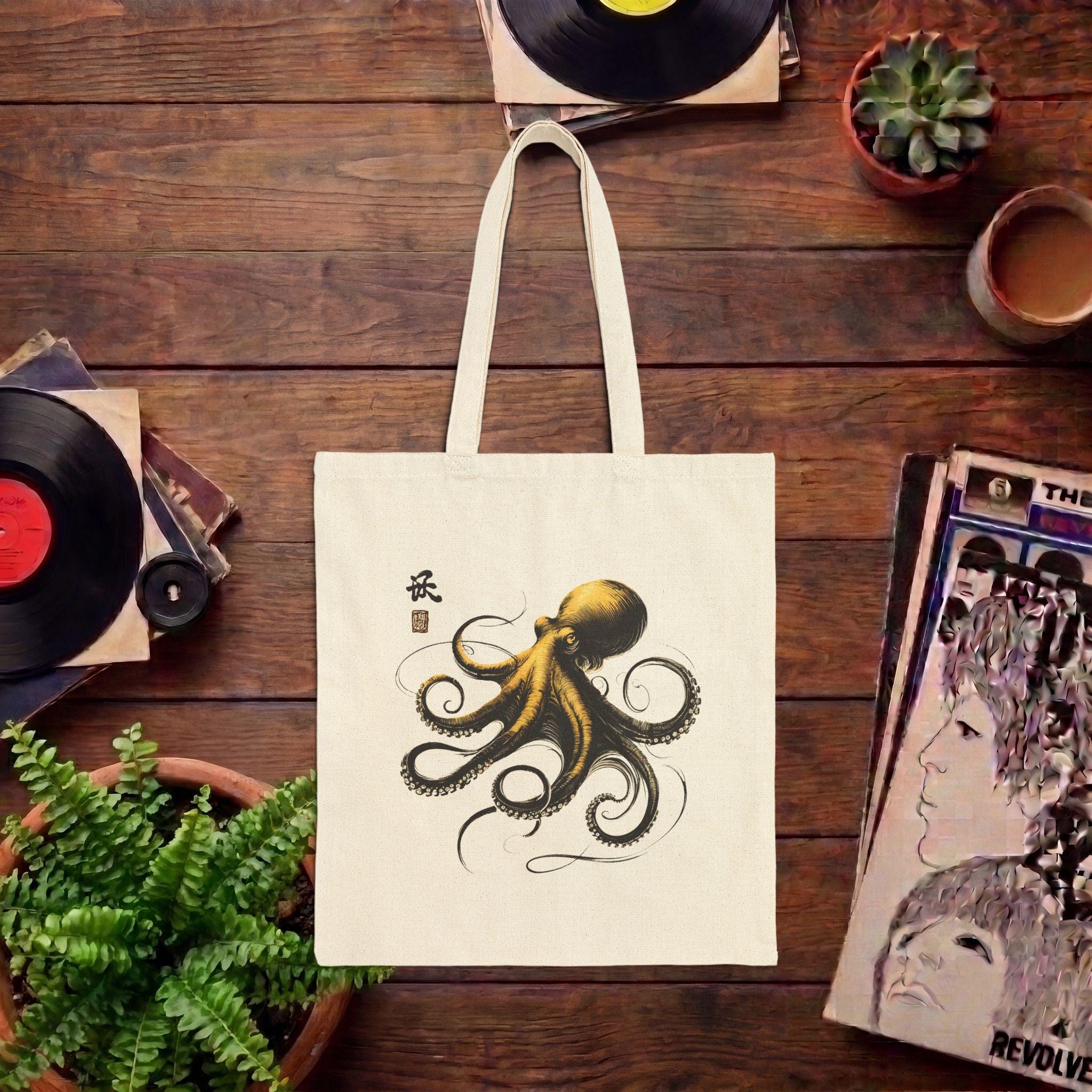 Octopus Tote Bag - Boho Octopus Handbag - Japan Octopus Purse 