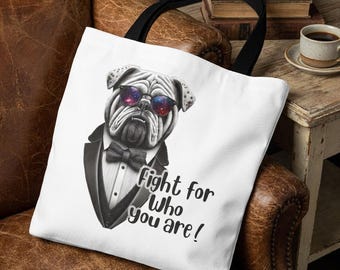 Motivation Tote bag - Bulldog tote bag - Boho Dog  purse motivation print