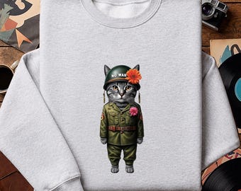 Boho Cat sweatshirt - Hipster Cat sweater - Vintage Kitty sweatshirt peace print