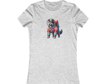 Tshirt cane astronauta donna Tshirt spazio cane divertente Tshirt vintage