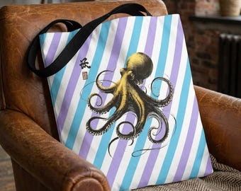 Octopus Tote bag - Boho Octopus handbag - Japan Octopus purse nature print