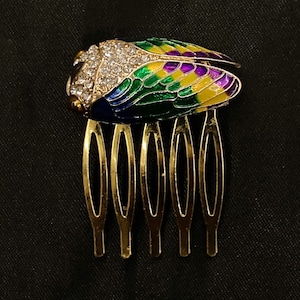 Gold Cicada, Rainbow Cicada, Cicada Hair Comb, Cicada Jewelry, Gold Insect, Winged Insect, Insect Jewelry, Insect Hair Comb, Rainbow Wings