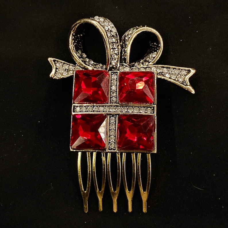 Present Hair Comb, Holiday Present, Winter Hair Comb, Christmas Hair Comb, Christmas Present, Holiday Hair Comb, Red Present image 1