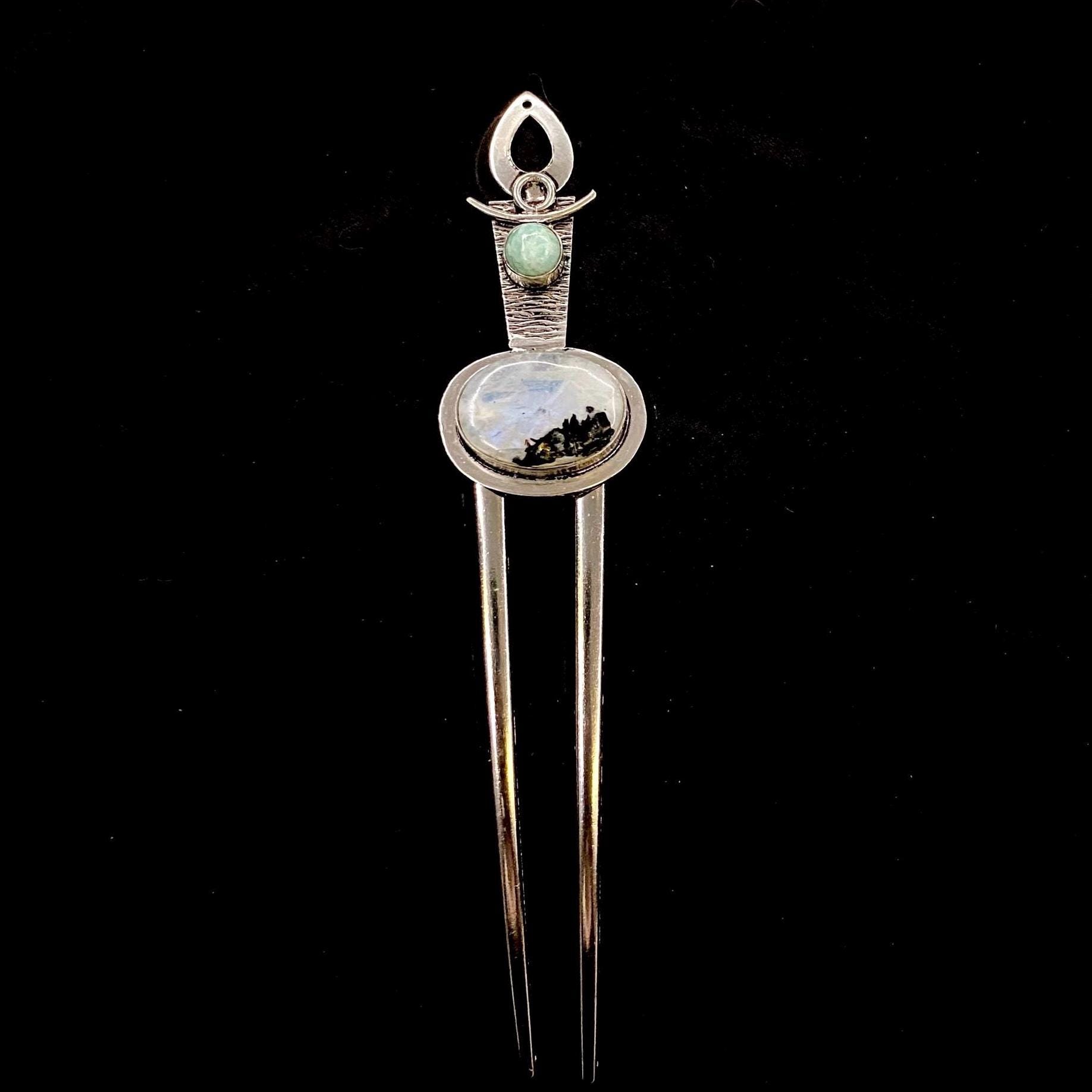 Moonstone Hair Fork, Subtle Blue Flash, Moonstone Jewelry  display picture 2