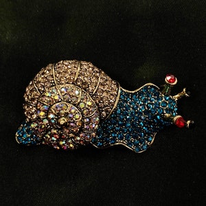 Gold Snail, Blue Snail, Snail Brooch, Snail Jewelry, Garden Snail, Gastropod, Mollusk, Insect Brooch, Bug Brooch, Snail Pin