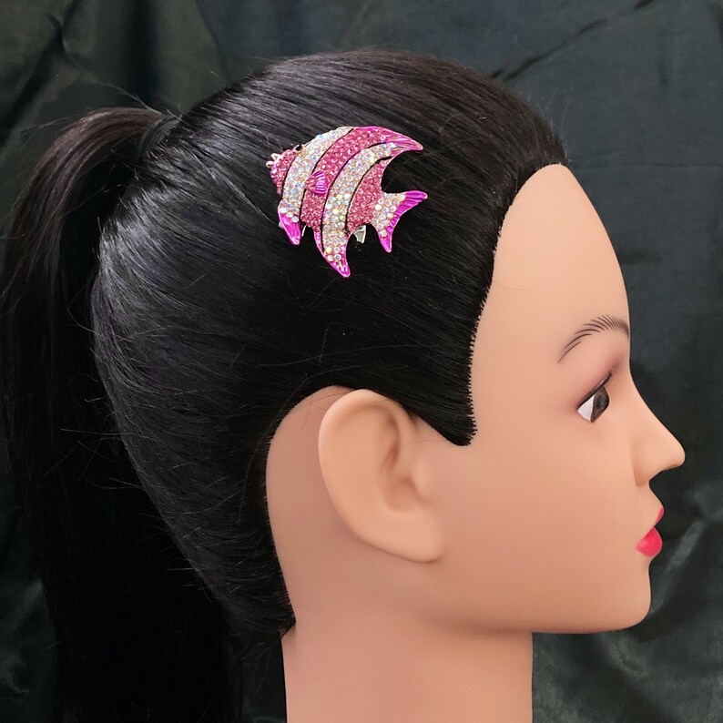 Pink Fish Hair Comb, Fish Hair Comb, Hair Comb, Pink White, Striped Fish, Tropical Fish, Jeweled Fish, Striped Tropical Fish, Pink Hair Comb image 5
