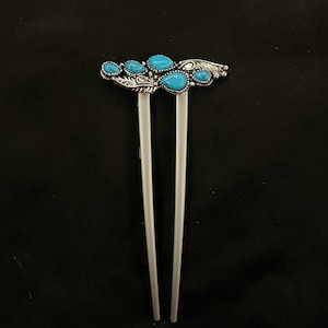 Turquoise Hair Fork, Turquoise Hair, Art Deco, Turquoise Resin, Faux Turquoise, Silver Hair Fork, Something Blue, U Shaped Hair Fork