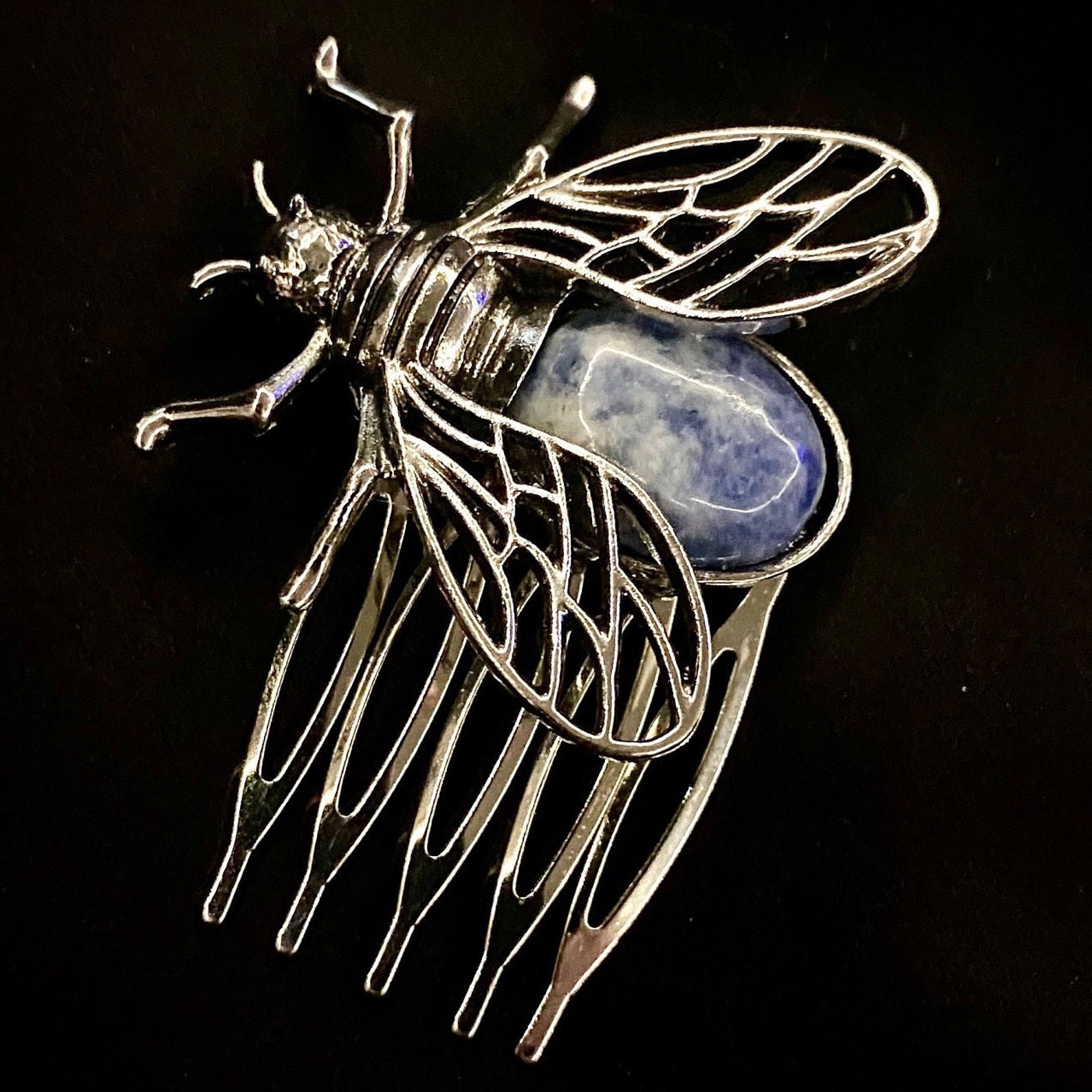 Bee Hair Comb, Blue Bee Hair Comb, Blue Spot Jasper, Insect Hair Comb ...