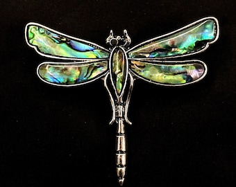 Dragonfly Brooch, Abalone Dragonfly, Silver Dragonfly, Sparkling Dragonfly, Insect Brooch, Dragonfly Pin, Dragonfly Jewelry,