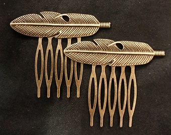 Bronze Hair Combs, Bronze Feathers, Bird Feather, Feather Hair Combs, Bird Feathers, Feather Hair, Feather Wings, Bronze Bird Feathers