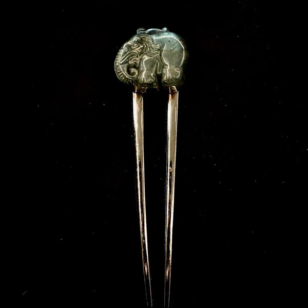 Labradorite Hair Fork, Elephant Hair Fork, Blue Flash, Iridescent Stone, Bright Flash, Color Shifting, Metal Hair Fork, Elephant Jewelry