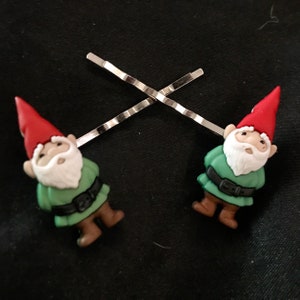 Set Of Hair Pins, Garden Gnomes, Green And Red, Gnome Hair Pins, Gnome Bobby Pins, Bearded Men, Gnome Hair, Hair Ornament, Pointy Hats