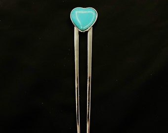 Extra Long Hair Fork, Heart Turquoise, Turquoise Hair Fork, Turquoise Heart, Turquoise Hair Fork, Faux Turquoise, Something Blue, Hair Pin