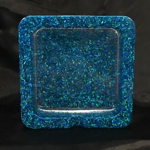 Ash Tray, Jewelry Tray, Trinket Tray, Blue Green Glitter, Iridescent Glitter, Sparkling Tray, Shimmering Tray, Resin Tray, Blue Tray