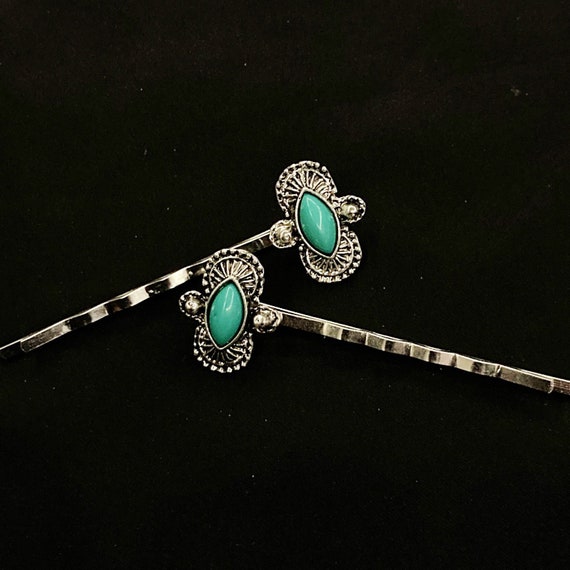 Turquoise Bobby Pins, Turquoise Hair, Turquoise Howlite  display picture 1