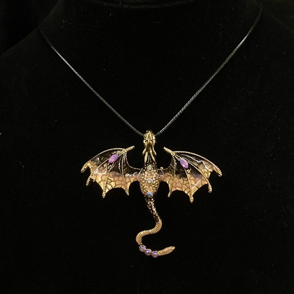 Dragon Necklace, Dragon Pendant, Black Dragon, Gold Dragon, Dragon Jewelry, Mythical Creature, Dragon Scales, Orange Dragon