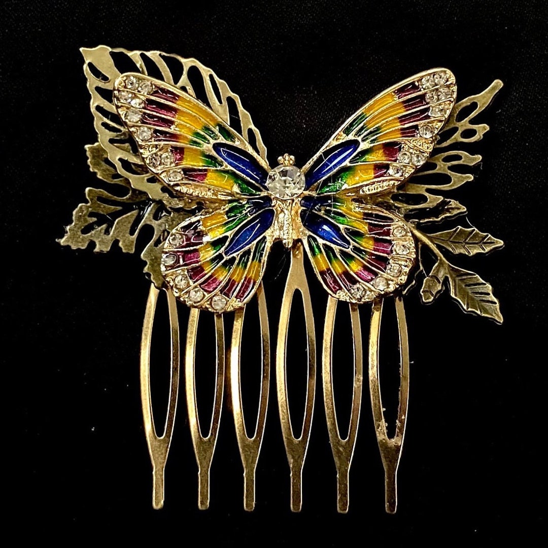 Colorful Butterfly, Jeweled Butterfly, Butterfly Hair Comb, Butterfly