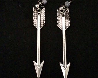 Silver Metal Arrow, Silver Earrings, Arrow Earrings, Push Back Studs, Post Earrings, Arrow Jewelry, Bow And Arrow, Dart Earring, Archery